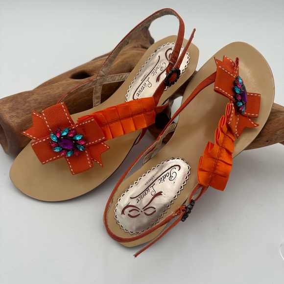 Poetic License Bejangled Sandles | Orange | Bow & Rhinestone Embellished w/Box - Picture 4 of 4
